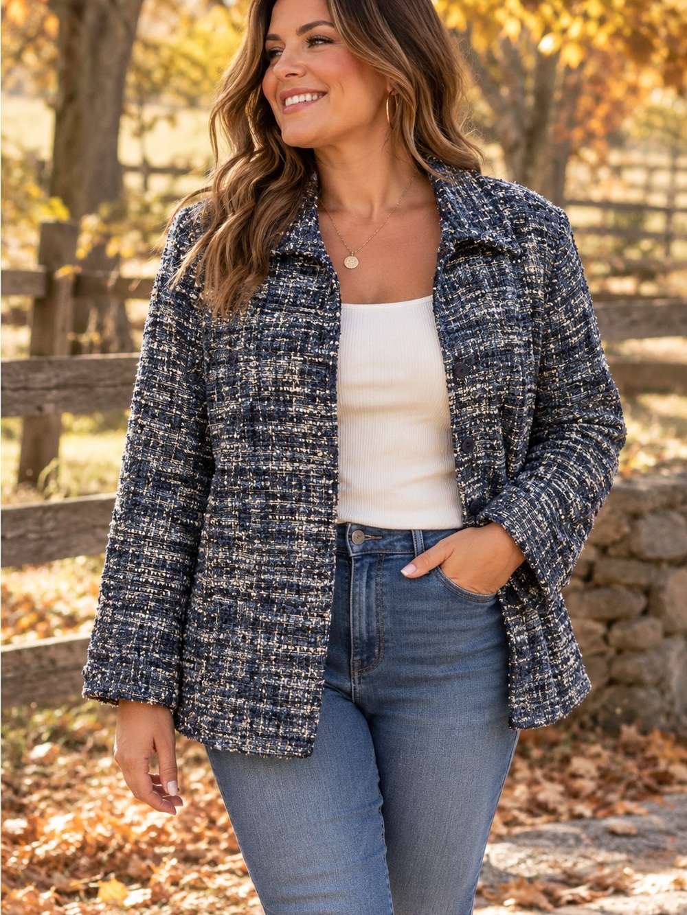 Vintage Coldwater Creek Tweed Collared Button Down Jacket